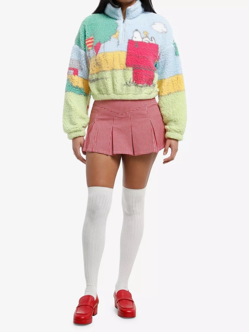 Peanuts Snoopy Kite Scene Sherpa Girls Crop Sweater New! So cute